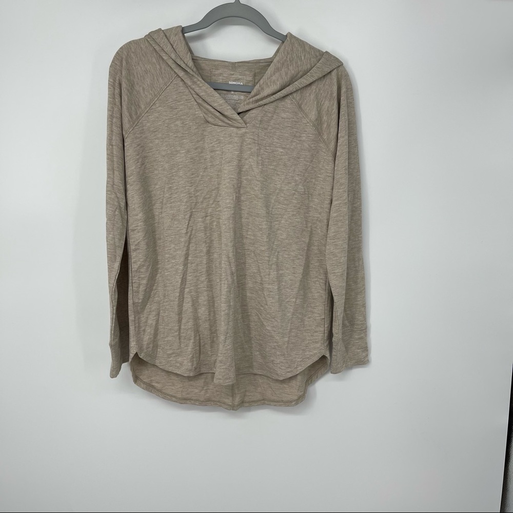 SONOMA LIGHT TAN SUPER SOFT TUNIC STYLE LIGHTWEIGHT PULLOVER HOODIE SMALL - Picture 2 of 4